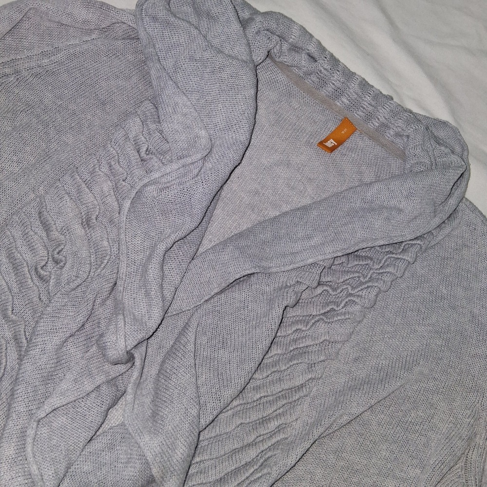 Lucy Light Gray Open Front Cardigan‎ Draped Knit Sweater Lightweight Layer